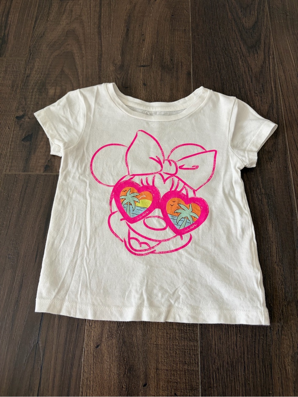 Baby GAP White Tee with Neon Pink Minnie Heart Sunglasses Graphic